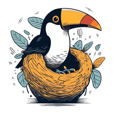 Premium Vector Cute Cartoon Toucan Sitting In A Nest Vector Illustration