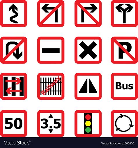 Traffic Sign Icons In Square Shape Royalty Free Vector Image