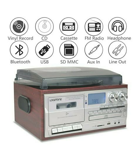 6 In 1 Bluetooth Vinyl Record Turntable Cdandcassette Player Amfm Radio