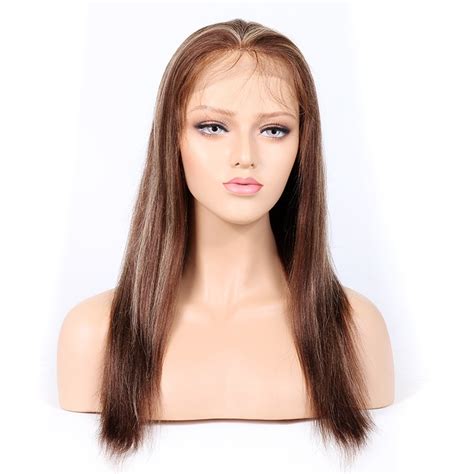 wowebony 4 27 highlight color lace front wigs indian remy human hair yaki straight [hllfw04]