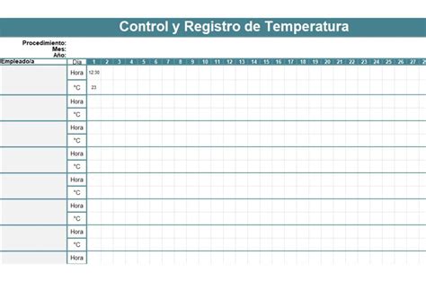 Plantilla Excel Control De Temperatura En °c Descarga Gratis