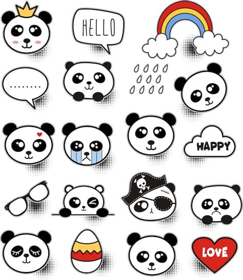 Premium Vector Set Of Colorful Doodle Panda On Paper Background