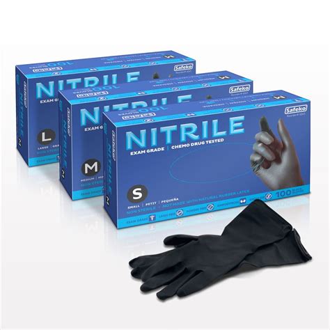 Safeko® Nitrile Gloves Exam Grade Powder Free Latex Free Black 12350 12351 12352