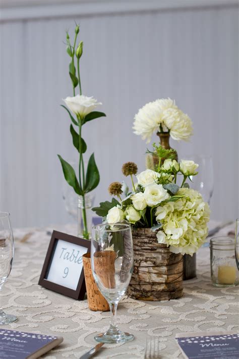 Rustic Natural White Flower Centerpieces And Table Number