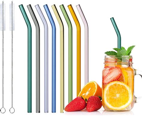 glass straws reusable 8 pcs multicolour drinking straw bent glass drinking straws with 2