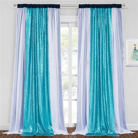 Blackout Glitter Curtain With Sheer Curtain Overlay 2 Panels White