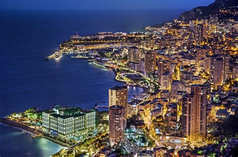 Monaco At Night On The Shoreline Image Free Stock Photo Public