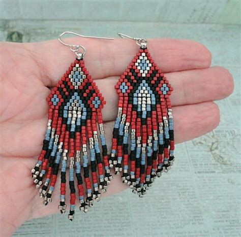 Lindas Crafty Inspirations Native American Fringe Earrings Red