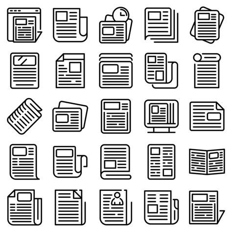 Newspaper Icons Set Outline Style 8991983 Vector Art At Vecteezy