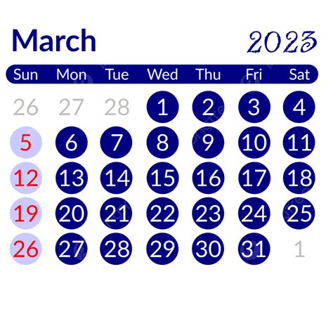 Gambar Gaya Lingkaran Minimalis Biru Sederhana Kalender Maret 2023