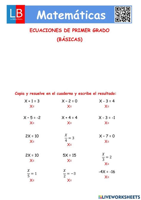 Ficha Online De Ecuaciones Algebra Para Secundaria Puedes Hacer Los