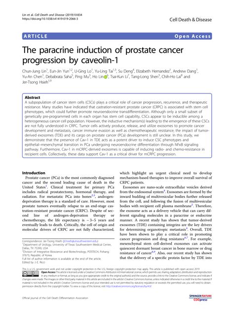 pdf the paracrine induction of prostate cancer progression by caveolin 1