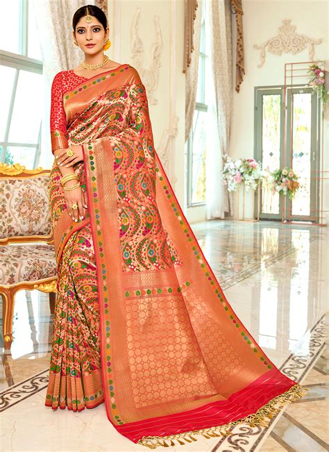 Buy Multi Colour Weaving Banarasi Silk Traditional Designer Saree Online