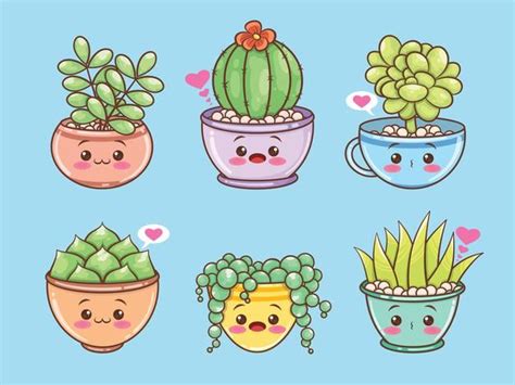 Premium Vector Set Of Cute Succulents Plant Love Concept Cartoon