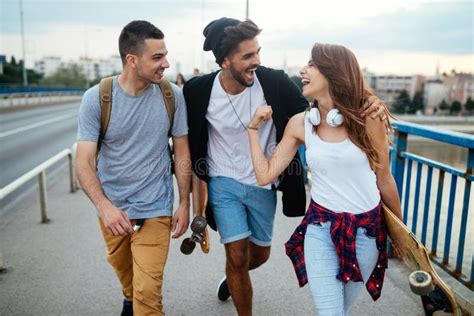 Group Of Happy Friends Hang Out Together Stock Photo Image Of Smile