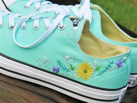 Floral Embroidered Custom Converse Custom Converse Floral Etsy