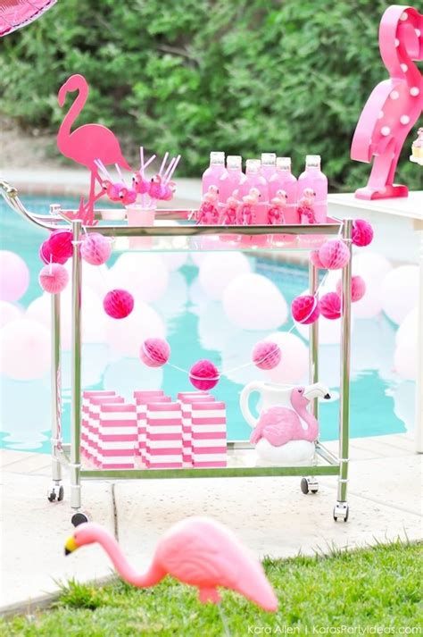 Flamingo Drink Cart At A Pink Flamingo Pool Art Birthday Party By Kara Allen Pink Flamingo