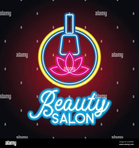 Beauty Salon Logo With Neon Light Effect Vector Illustration Stock