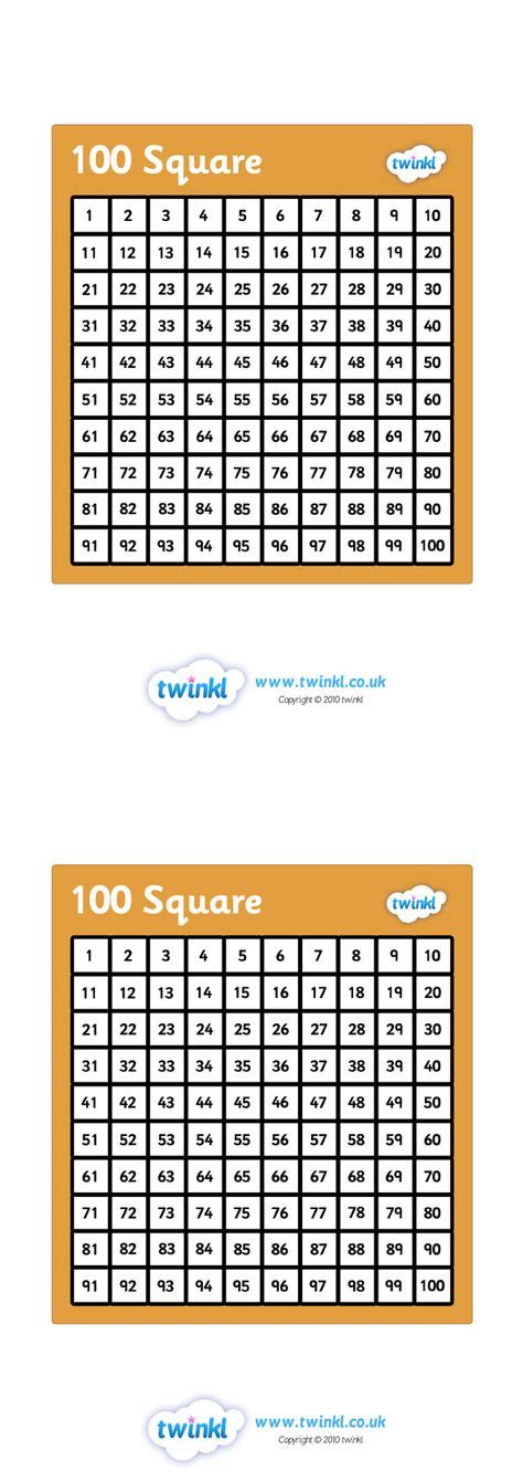 Twinkl Resources Hundred Square Classroom Printables For Pre