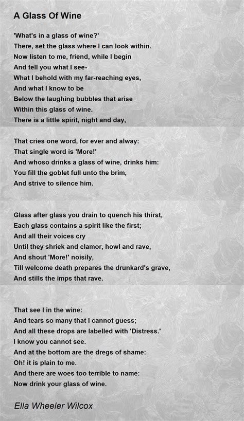 A Glass Of Wine A Glass Of Wine Poem By Ella Wheeler Wilcox