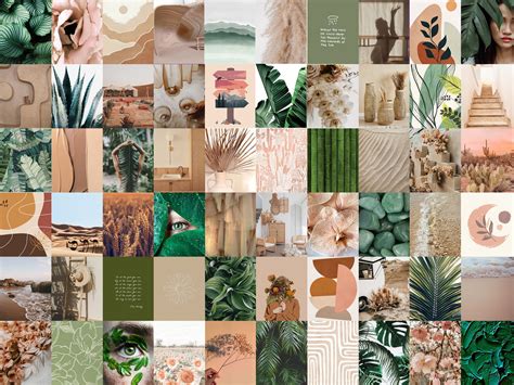 Boho Beige Trendy Aesthetic Wall Collage Kit Digital Collage Background