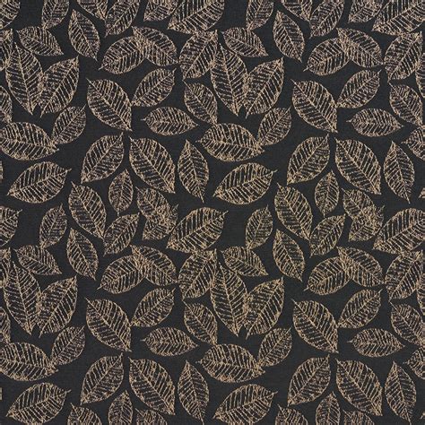 Onyx Beige And Black Small Decorative Leaf Pattern Damask Upholstery Fabric