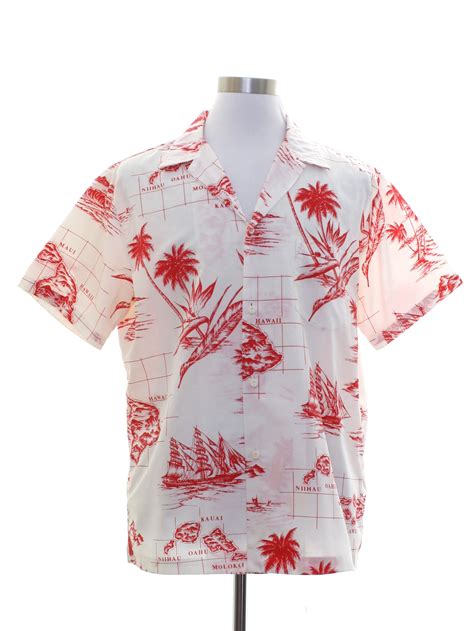 1980s Retro Hawaiian Shirt 80s Rai Hani Mens White And
