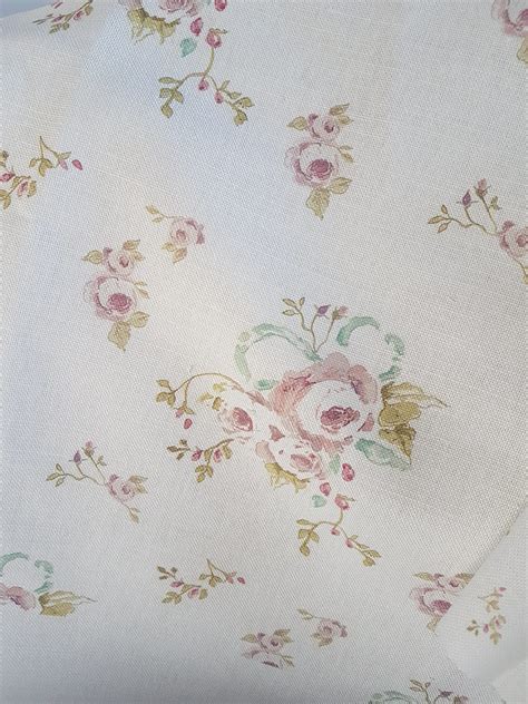 Victorian Rose Posy Larger Design Linen Fabric Rose And Foxgloves