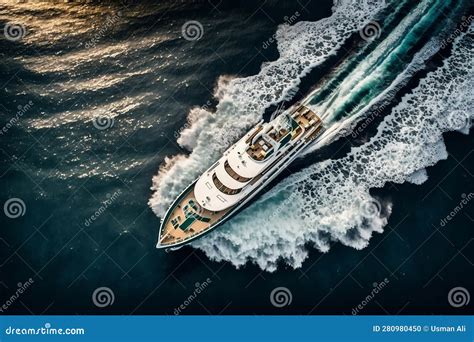 Aerial View Of A Yacht Sailing On The Open Sea AI Stock Illustration