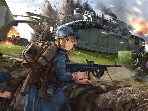 Download 1400x1050 Wallpaper Cute Soldiers Anime Girls Artwork