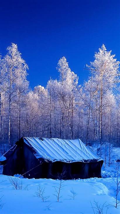 Android Nature Winter Snow Forest Tent Wallpapers