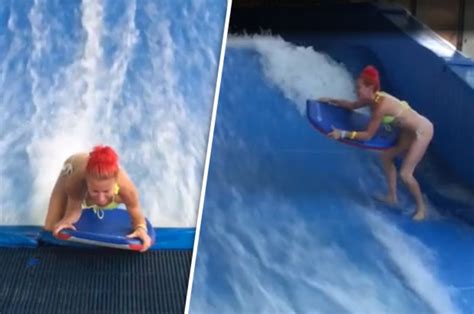 Bikini Clad Woman On Wave Machine Ends Up Red Faced In Viral Video