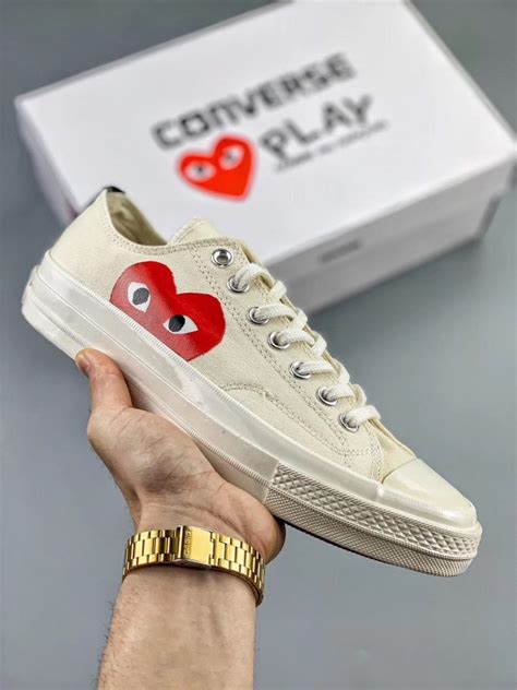 Cdg Play X Converse Chuck Taylor All Star 70 Low White For Sale