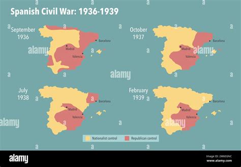 Map Of The Spanish Civil War And Occupied Territories Between 1936 And