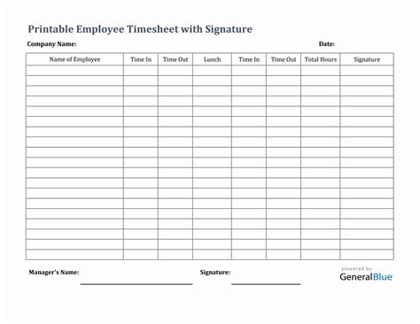 Printable Employee Timesheet With Signature In Excel