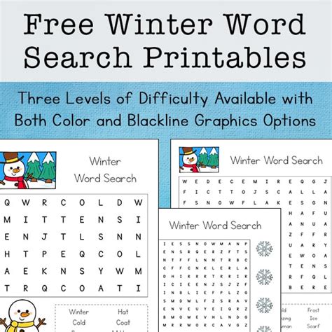 Free Winter Word Search Printable For Kids With Three