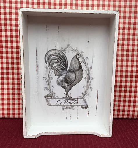 Wood Drawer Tray French Rooster Distressed Country Kitchen Decor French Decor French Country ...