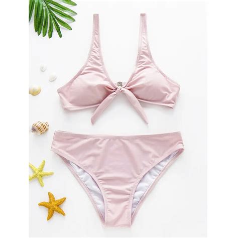 Hahasole Solid Pink Bikini For Girls Knotted Bikini Set Swimsuit Womens Separate Swimsuit Push