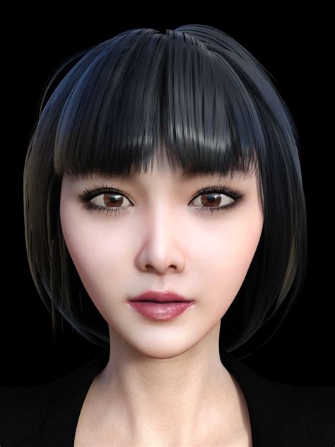 an animated woman with black hair and bangs