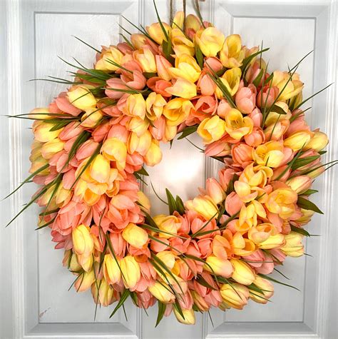 Spring Tulip Wreath Easter Wreath Spring Door Decor Tulip Etsy