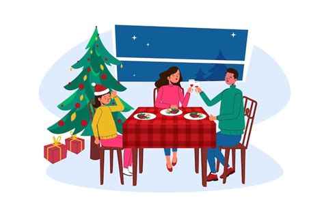 Premium Vector Christmas Dinner Scene Illustration