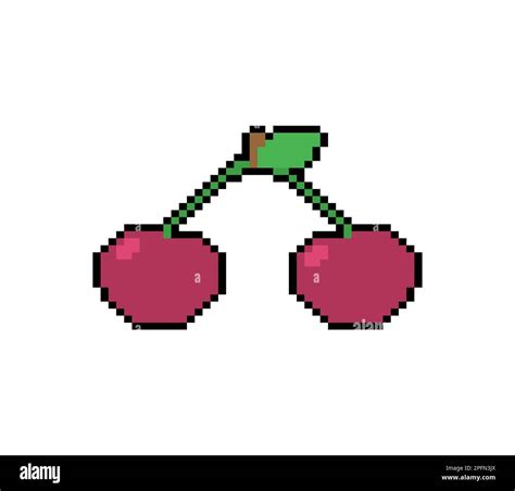 Cherry Pixel Art Cherries 8 Bit Pixelated Vector Illustration Stock