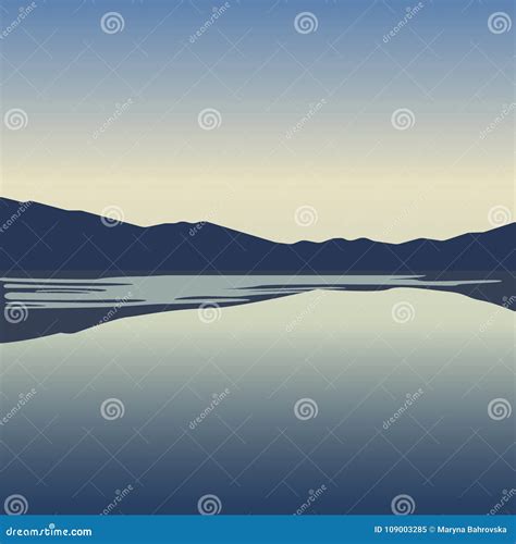 Landscape With Blue Mountains Near Lake Vector Stock Vector