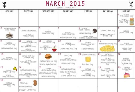 Printable 2020 National Food Holiday Calendar Example Calendar Printable
