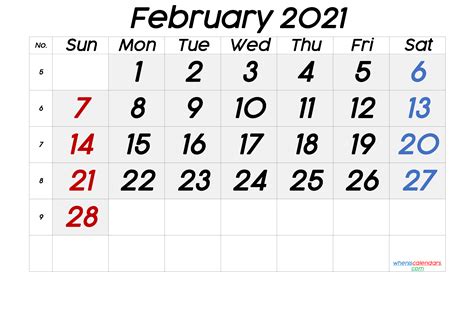 Free Printable February 2021 Calendar Premium