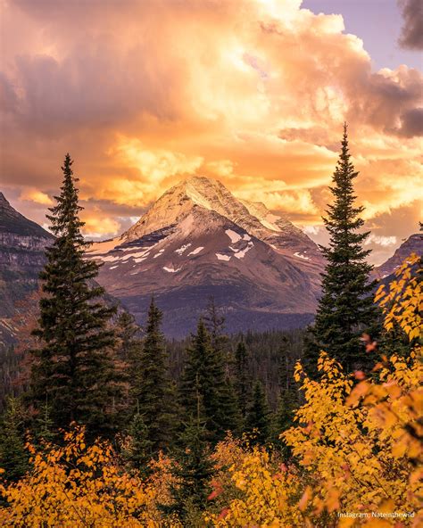 Fiery Sunset In Glacier National Park Montana Beautiful Photography