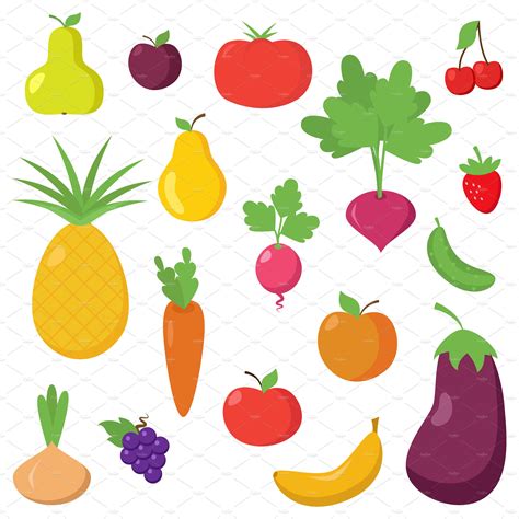 Fruit And Vegetable Vectorsclipart Food Illustrations Creative Market