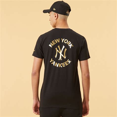 Official New Era New York Yankees Mlb Team Logo Metallic Print Black T
