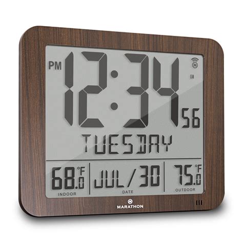 Slim Atomic Full Calendar Wall Clock With Indooroutdoor Temperature