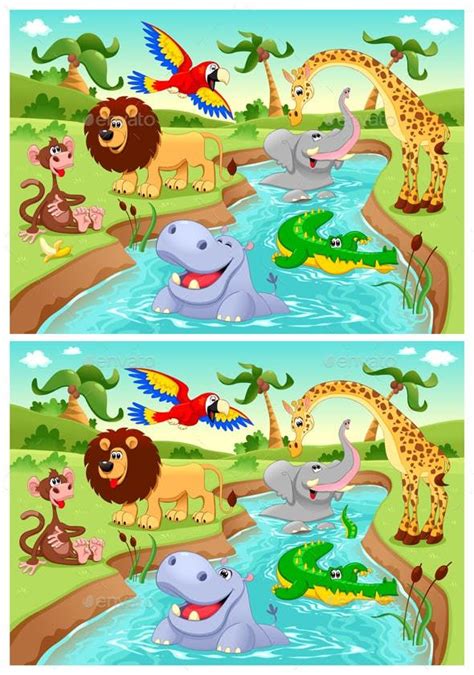 Spot The Differences Animals Characters Oerwoud Thema Dierentuin